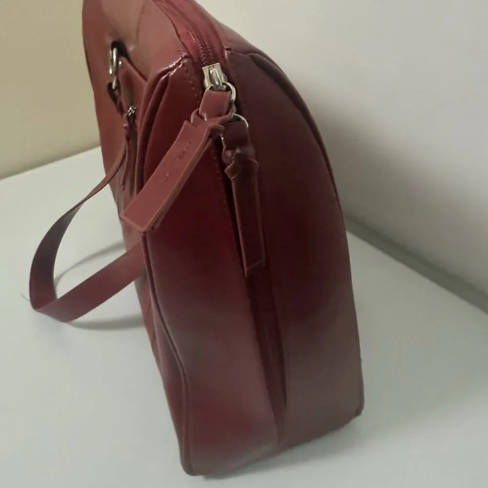 Franklin Covey Leather Bag Red Pockets Expandable Briefcase Laptop Office Travel